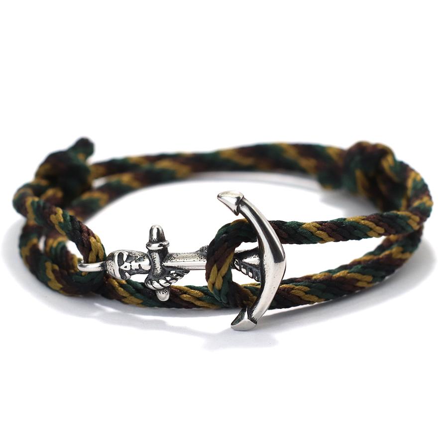 Navy Style Silver Anchor Bracelet Handmade Braided Multi-Layer Braslet Nautical Surf Viking Colorful Rope Couple Jewelry