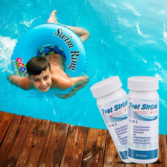 50 шт. 6 в 1 тест-полоски для спа-бассейна на определение pH общей щелочности хлора, циануровой кислоты