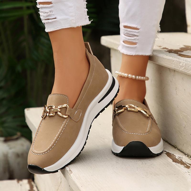 Женские лоферы на металлической цепочке, на платформе, больших размеров, на толстой подошве, нескользящие, на танкетке, повседневная обувь для женщин, осенний комфорт, легкая обувь для ходьбы