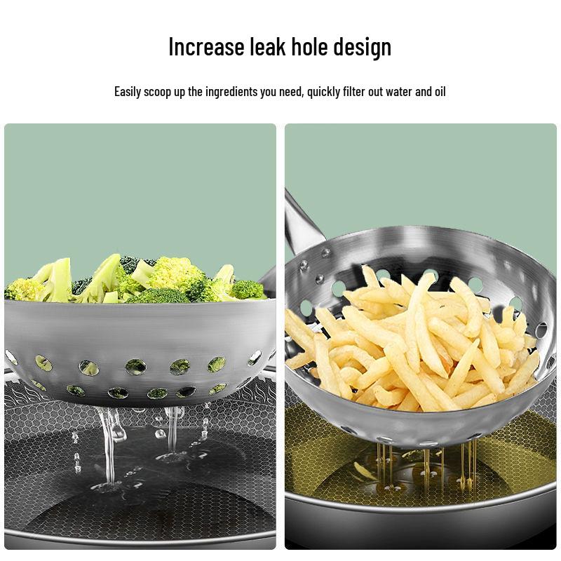 Дуршлаг-половник из нержавеющей стали с большими отверстиями для ляньфэнь, крахмала сладкого картофеля, супа с пельменями и лапши.