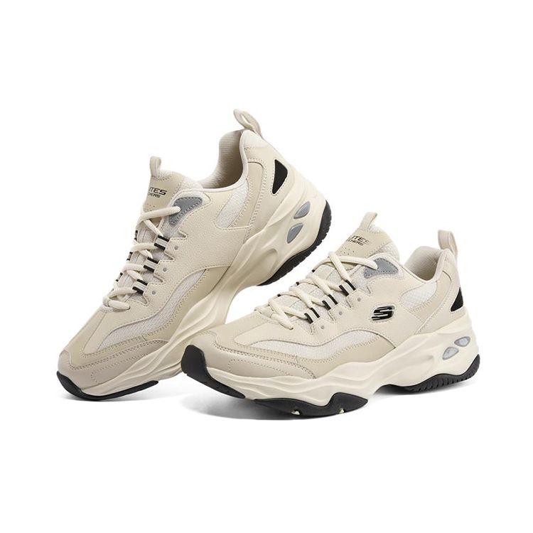 Skechers DLites 4.0 Ткань Кожа Спортивные Повседневные Низкие Кроссовки Мужские Кроссовки Натуральный-Черный 237409-NTBK