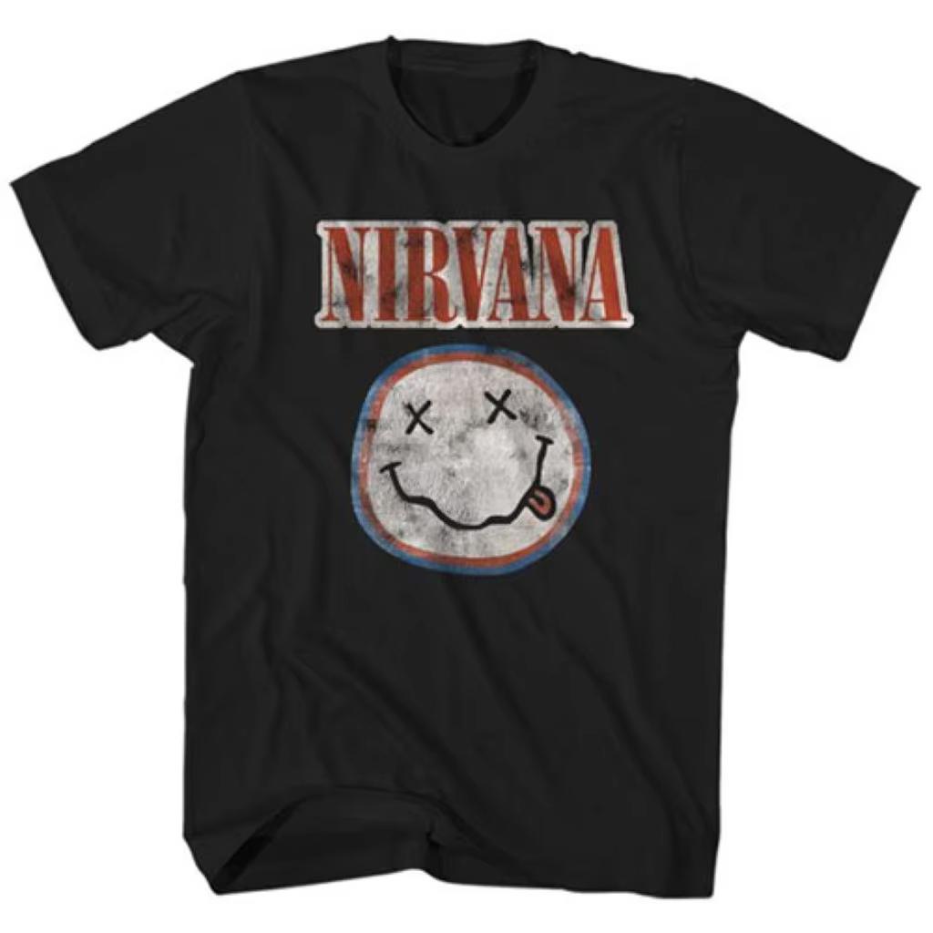 NIRVANA Графика 'Улыбающееся лицо' 100% хлопок Унисекс футболка 2026 Лето Круглый вырез Мужская Y2k Короткий рукав Ретро рок мода Футболка Подарок фанату