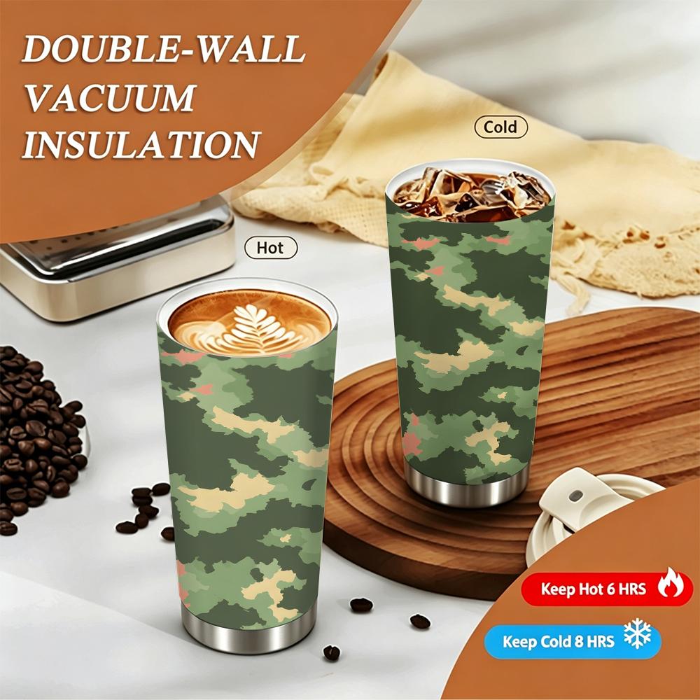 Camo Pattern Leakproof Insulated Coffee Tumbler Vacuum Thermal Cup for Travel Outdoor Sports Office Home Daily Use