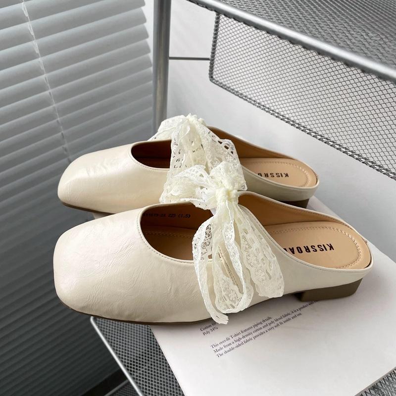 French Small Fragrant Wind Bag Head Half Slippers Women's Shoes Wear 2025 Spring and Summer Evening Wind Mary Jane Half Single Shoes Women