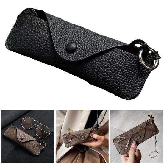 Portable Glasses Storage Bag with Lanyard Soft Faux Leather Sunglasses Case Women Men Myopia Eyeglass Organizer Outdoor Travel Glasses Carrying Bag