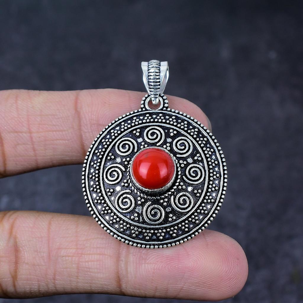 Подвеска из натурального итальянского коралла ручной работы из стерлингового серебра 925 пробы 1,75 дюйма k5q20