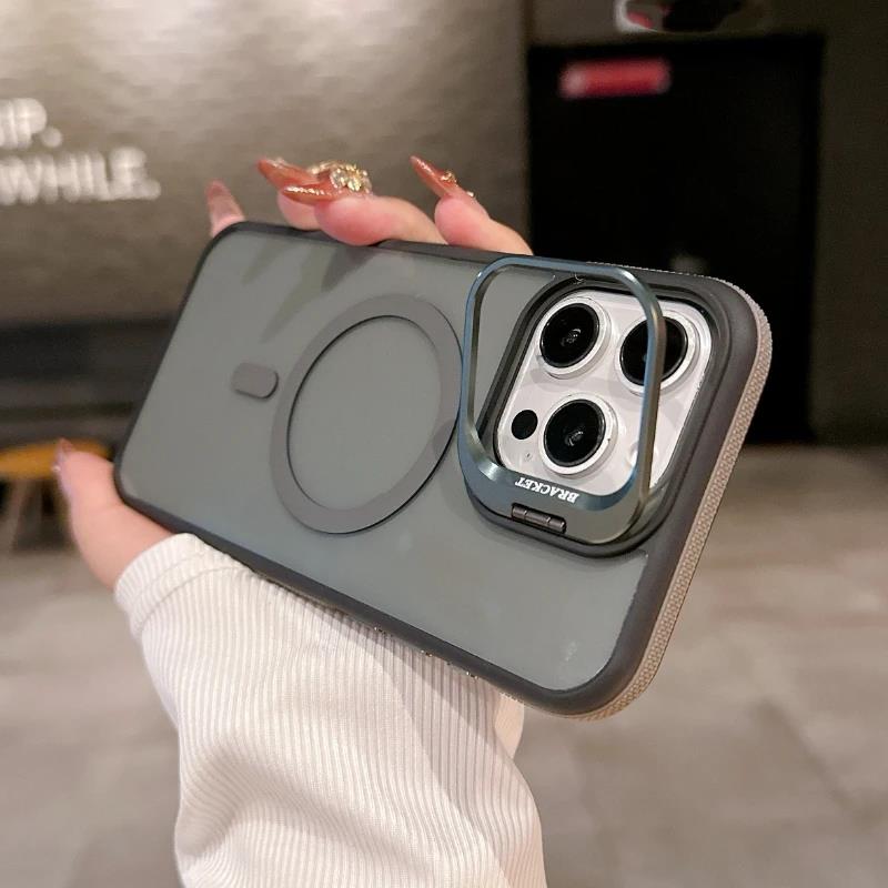 Модный двуцветный чехол-подставка с магнитом, полупрозрачный чехол для iPhone 16 15 14 13 12 11 Pro Max Plus, матовый чехол Magsafe, разделенный по цвету