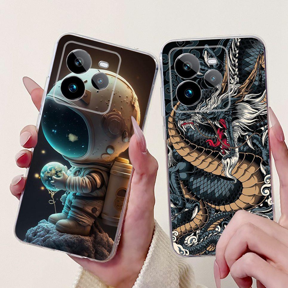 Для Realme GT 7 Pro GT7 Pro RMX5010 RMX5011 Задняя крышка Крутой мультяшный Дракон Астронавт Животные Чехол для телефона Мягкий силикон Прозрачный чехол