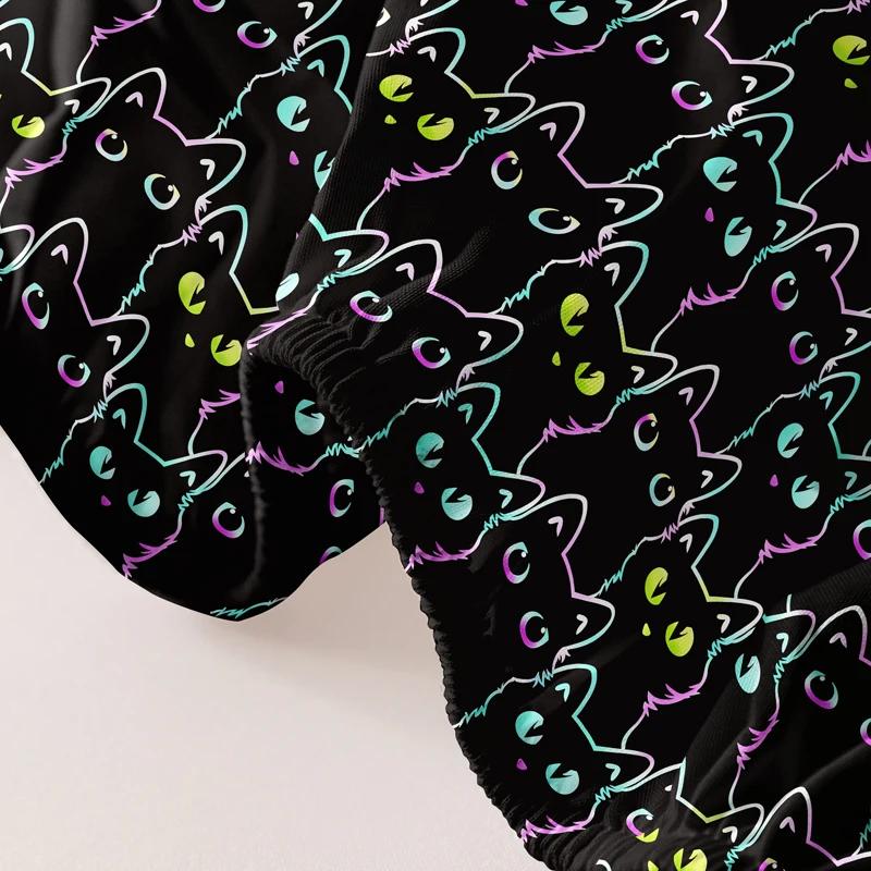 Cartoon 1 Animal Little Cat Printed Matte Fitted Sheet, Bedroom Printed Bed Cover, Bedding Excluding Pillowcases
