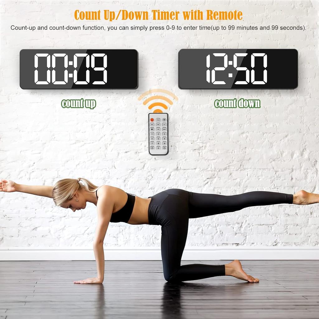 13-дюймовые цифровые настенные часы со светодиодной подсветкой, часы с дистанционным управлением и календарем, 12/24 ч, отображение даты, температуры