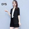 2 Piece Women Casual Outfit Lapel Short Sleeve Blazer Shorts Solid Color OL Style Single Button Blazer Shorts Set Elegant Office Suit