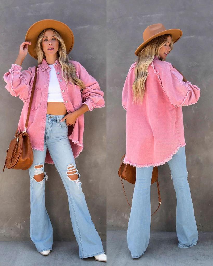 Женская повседневная джинсовая куртка с бахромой 2025 - европейский и американский стиль