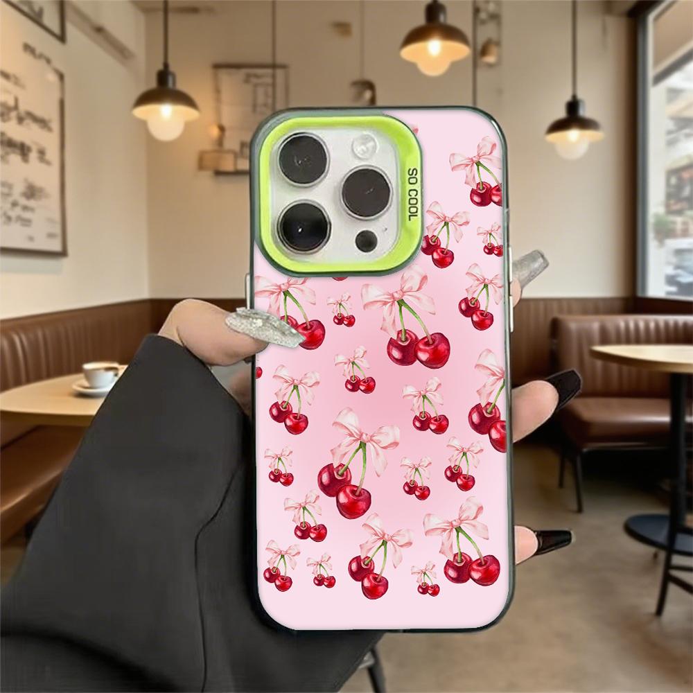 Ударопрочный чехол для телефона с рисунком «Вишня и Бант» для iPhone 16 15 14 13 12 11 Pro Max/Mini, Защита от царапин, Премиальная жесткая крышка