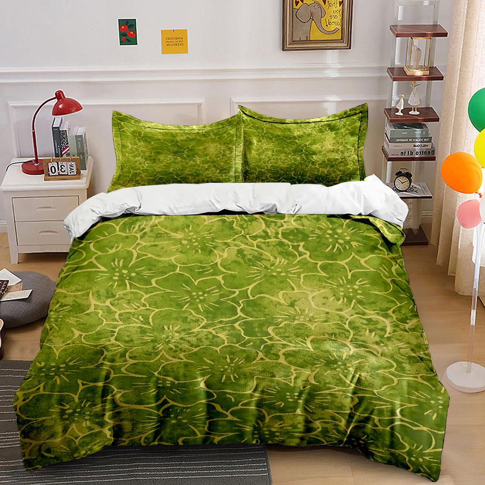 Green floral outline pattern. Bedding sets Duvet cover sets Duvet covers Pillowcases(1 * Duvet Cover 2 * Pillowcases, without duvet insert)