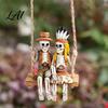 Resin Adventure Statue Swing Couple Skeleton Statue Man Indian Woman Style Figurine Figurine Halloween Hanging Ornament for Indoor Window