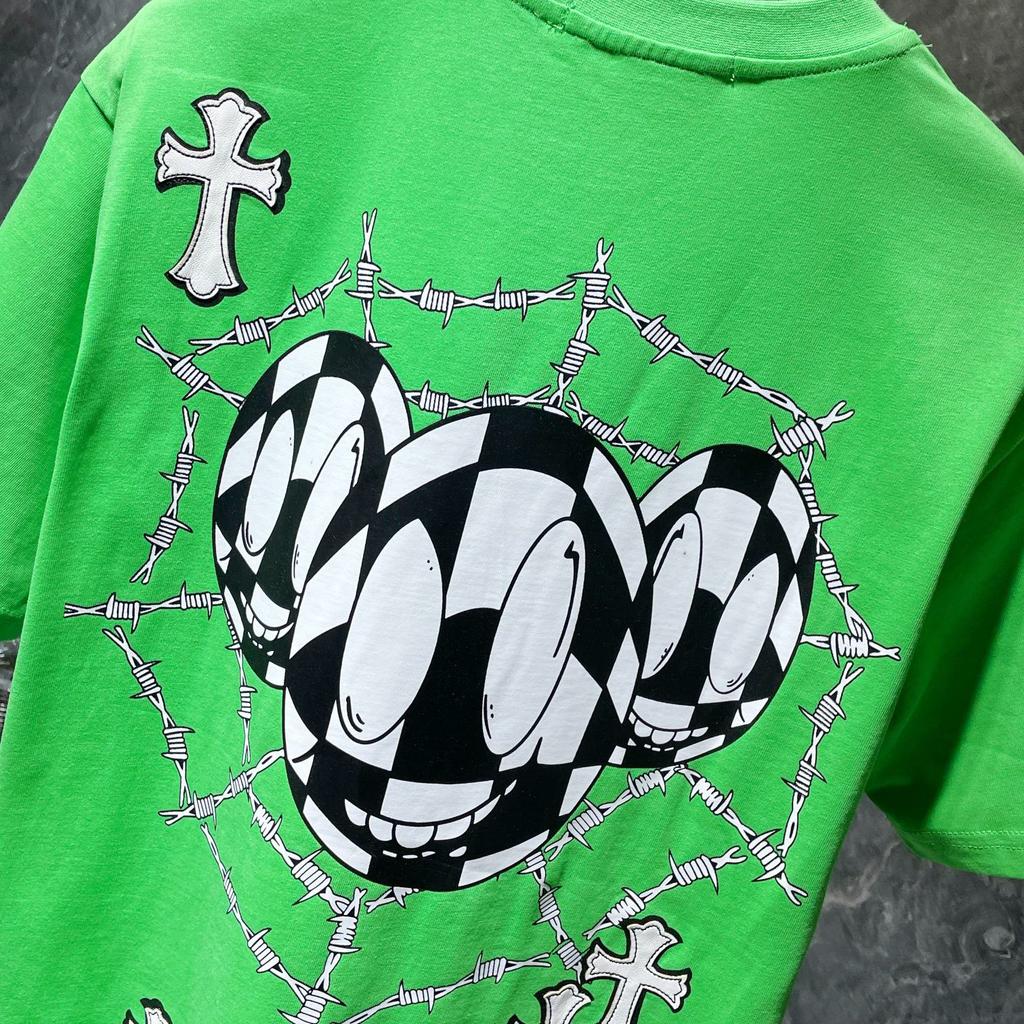 8553 CHROME HEARTS 2025 Лето Новая Высококачественный Хлопок Круглый Вырез Свободный Большой Размер Мужская и Женская Футболка Парная Футболка