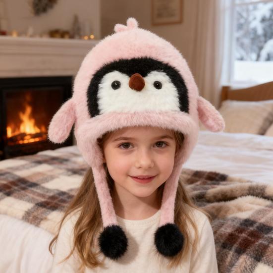 Детская шапка с пингвином, вязаная зимняя шапка, утолщенная теплая 2 в 1, осенне-зимняя вязаная шапка, трансформирующаяся в сумку-тоут