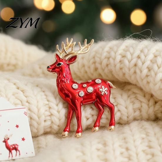 Elk Clothing Accessories Christmas Reindeer Brooch Pin, Rhinestone Lapel Sweater Alloy Cardigan Coat Suits Accessories, Jewelry Gift for Xmas
