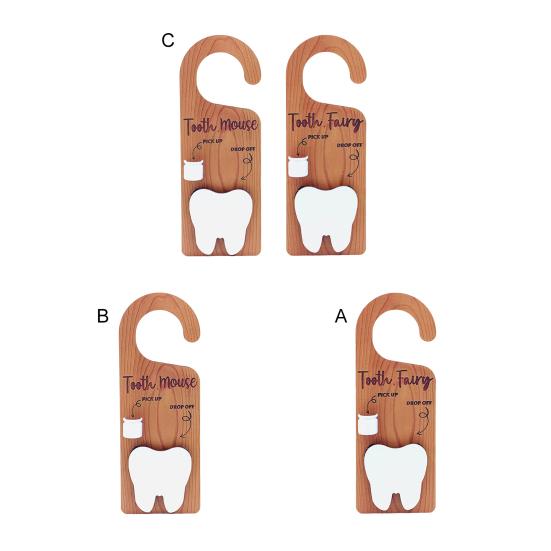 1/2Pcs Wooden Tooth Pattern Door Hanging Decoration Natural Wood Teeth