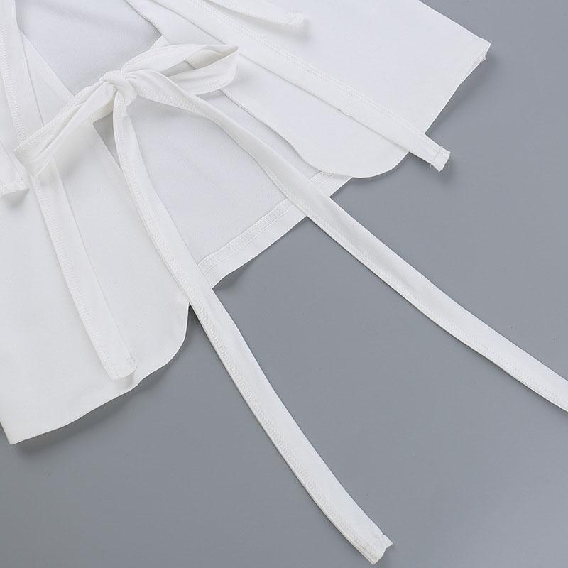 Летние сексуальные рубашки с открытой спиной на шнуровке для женщин, пляжные тонкие рукава с глубоким V-образным вырезом и бантом, укороченный топ с бантом, популярные уличные повседневные топы с вырезами