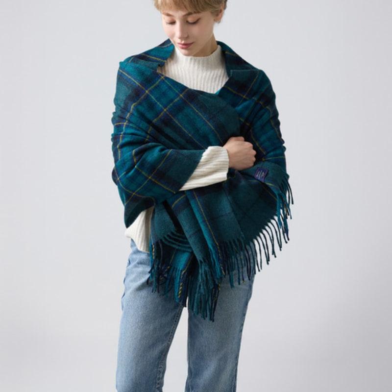 ABRAHAM MOON Merino Wool Shawl 70cm - Middleham Teal