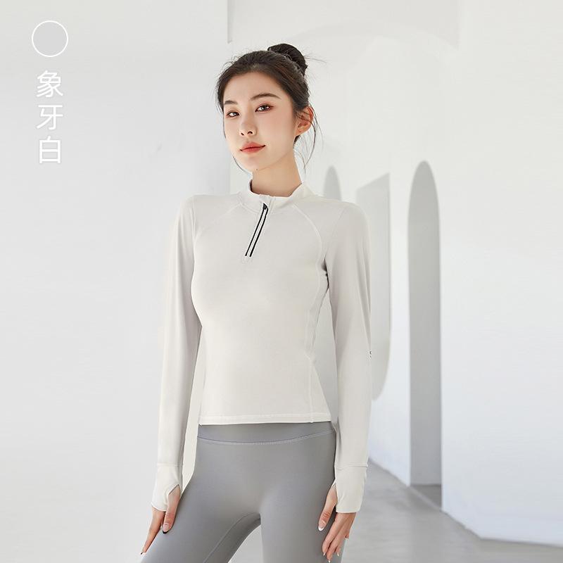 Women Front Zipper Outdoor Sports Top Patchwork Mesh Yoga Top Long Sleeves Slim Fit Comfortable Quick Dry Pullover Shirt