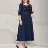 Beautiful Maxi Dress Half Sleeve Workwear Noble Temperament Embroidery Lace Chiffon Flowy Hem Patchwork Plus Size Long Dress
