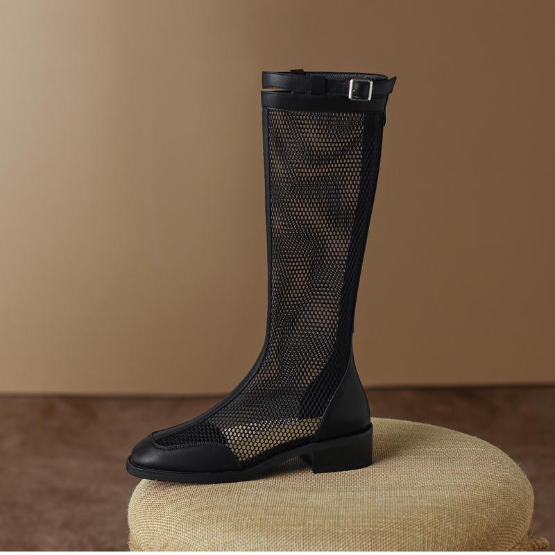 Модные длинные сапоги Zapatos mujer, сетчатые дышащие летние туфли для женщин, ретро, сексуальные полые ботинки 2024 года, новое трендовое платье для улицы для женщин