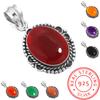 925 Sterling Silver Pendant Women Gemstone Handmade Jewelry Wedding Gift Amber Amethyst Black Onyx Carnelian Garnet Quartz Green Onyx Gold Stone