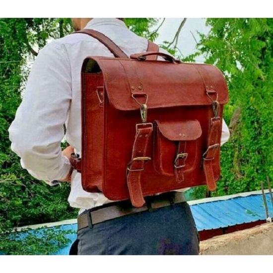 Винтажный коричневый трансформируемый рюкзак из козьей кожи, сумка через плечо для ноутбука