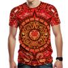 Men's Vibrant Maya Culture Patterned T-shirt with Short Sleeved Round Neck and Comfortable Polyester Fiber Fabric Suitable for Summer Casual Wear