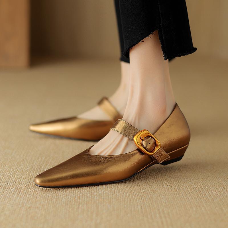 Fashion 2024 New Size 34-40 INS Brand Women Ballet Flats Shoes Soft Real Leather Pumps Shoes for Woman Strap Wedding T-Strap Heel Shoes