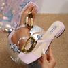 Women Slippers Luxury Large Size Shoes Metal Hollow Sexy Slippers Square Head Flip Flops Soft Sole Platform Sandals Slides Women