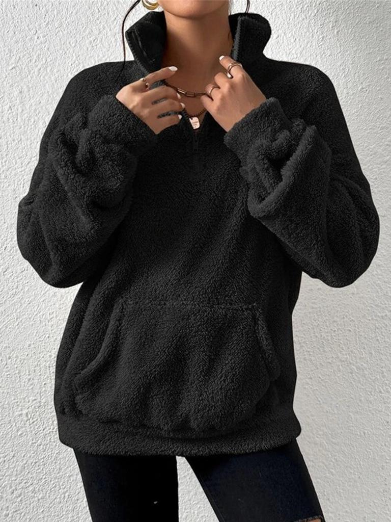 Женская толстовка с воротником-стойкой, модный однотонный пуловер из шерпа, повседневная верхняя одежда