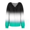 Женская мода градиентный цвет V-образный вырез длинный рукав свободный пуловер свитшот топ