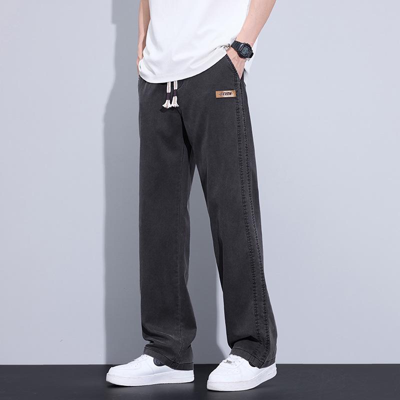 Мужские летние джинсы из тенсела: Легкие спортивные шорты прямого кроя свободного покроя на кулиске, модные повседневные брюки-карго длиной до щиколотки