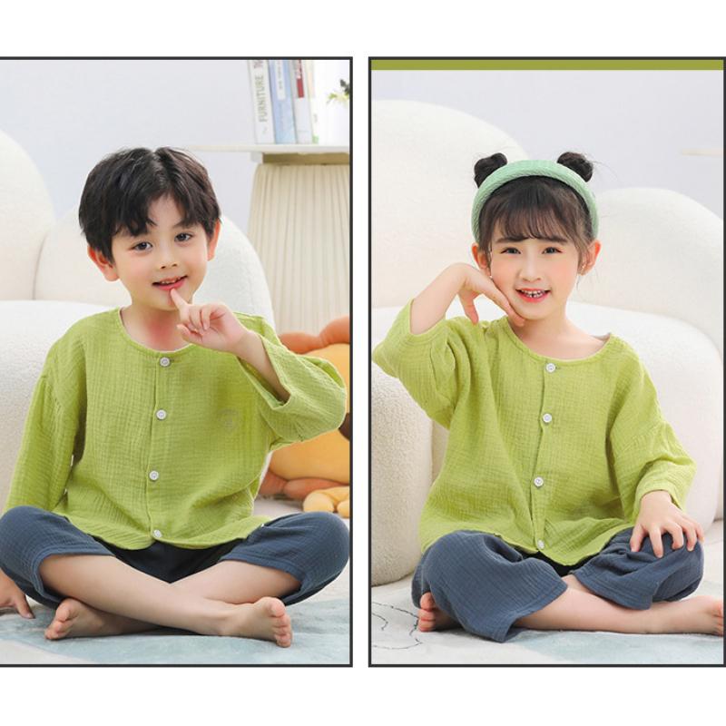 Family Home Wear Pure Cotton Summer Children's Pajamas Set Short Sleeve Set for Boys and Girls