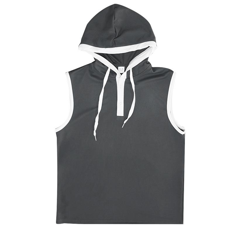 Men Tanks Top Hooded Solid Color Summer Male Sleeveless Sports Top Loose Sleeveless Fitness Vest Party Sweatshirt