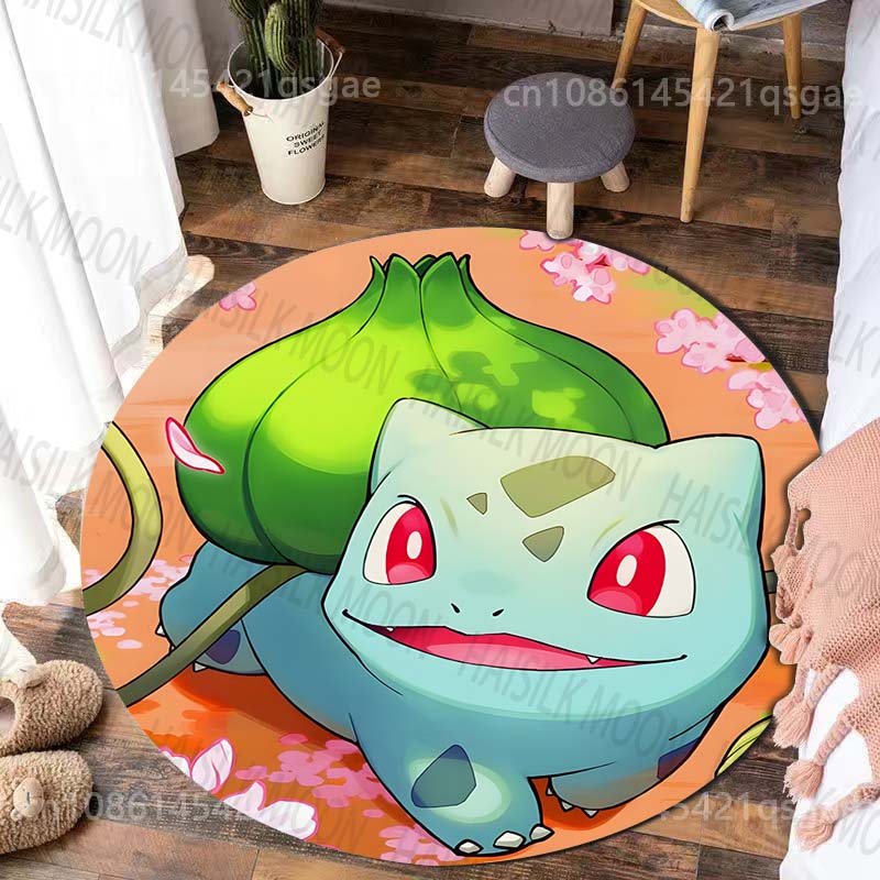 Multiple Sizes Pokemon Bulbasaur Print Round Carpet for Living Room Bedroom Table and Chair Sofa Home Decor Area Rug Luxury Gift