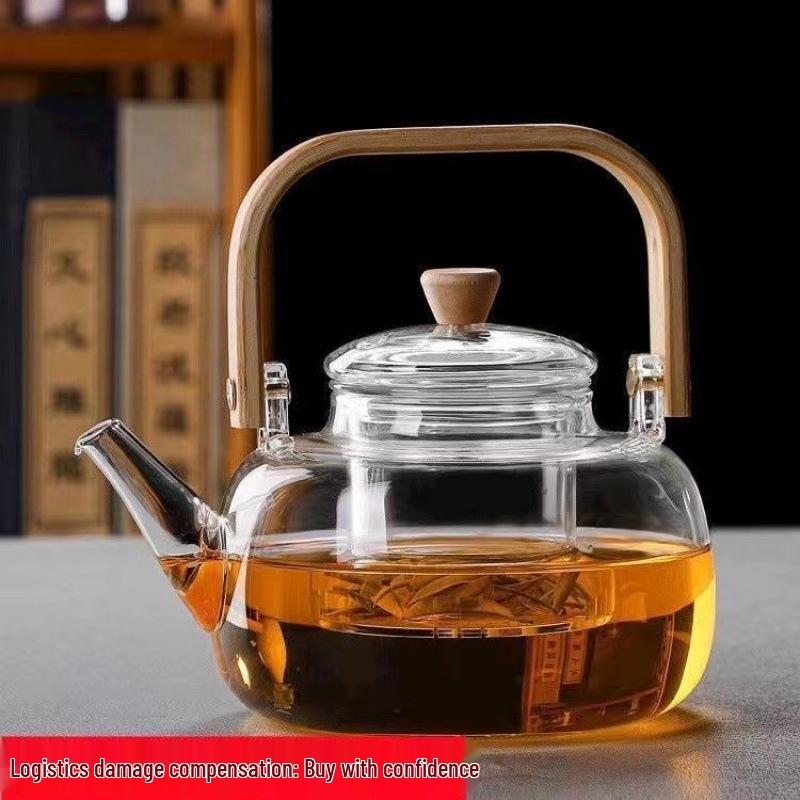 Стеклянный чайник с бамбуковой ручкой, термостойкий, для кипячения воды и заваривания чая - Полный набор для чаепития
