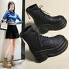 Fashion 9CM Winter Warm Leather Ankle Boots Women Autumn High Platform Fur Shoes 2024 Woman Heels Chunky Motorcycle Boots Booties Mujer