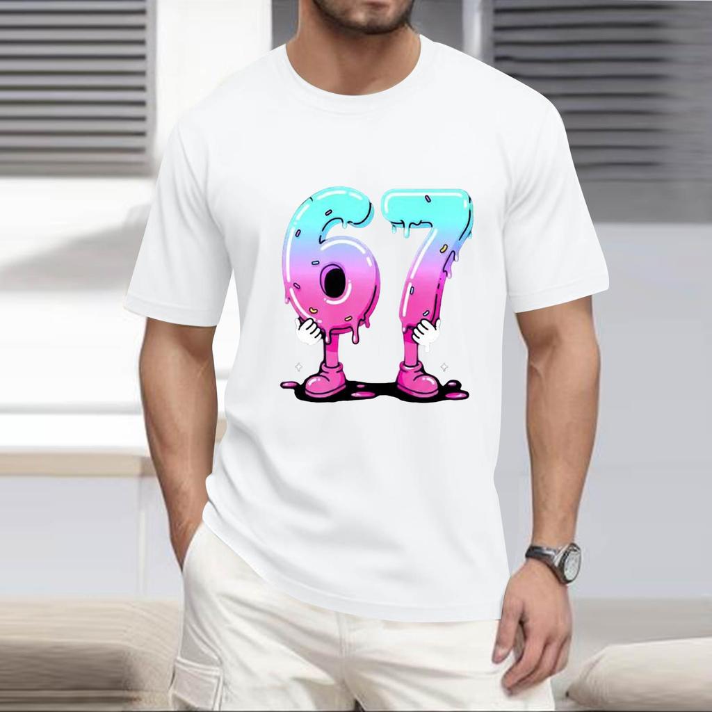 Мужская популярная футболка с принтом, круглым вырезом и коротким рукавом