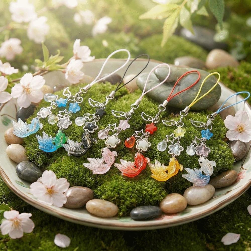 Simulation Fish Mobile Phone Chain Crystal Beads Beaded Keyring Keychain Charms Festival