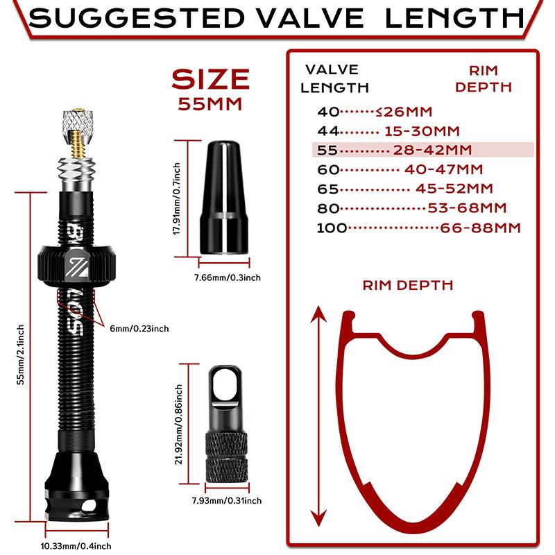 BUCKLOS Tubeless Valve 2PC Aluminum Alloy Bike Presta Nipples Road MTB Bicycle Air Valve F/V 40MM 44MM 55MM 60MM 65MM 80MM 100MM