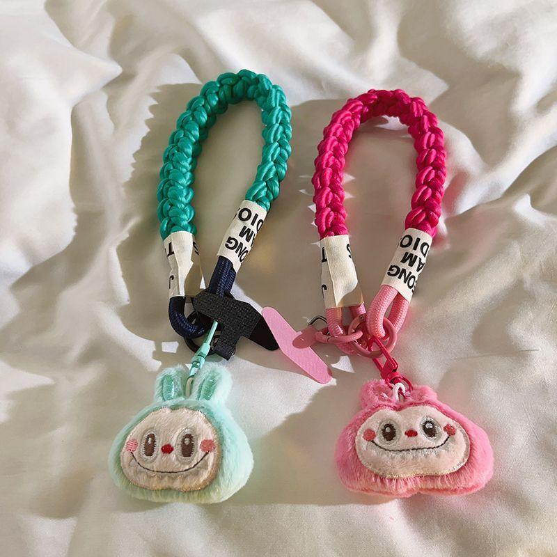 Girl Cute White Rag Cloth Head Pendant Mobile Phone Case Lanyard Wrist Strap Fried Dough Twists Rope Car Key Chain Universal