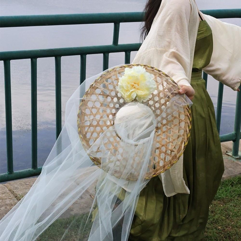 Mesh Tassel Bamboo Veil Hat Retro Style Cosplay Headdress New Hanfu Accessories Photography Prop