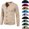 Autumn Men's Thin Cardigan Single Breasted Long Sleeved Knitted Cardigan V-neck Basic Elastic Slim Fit Thin Sweater Solid Color Casual Versatile Coat