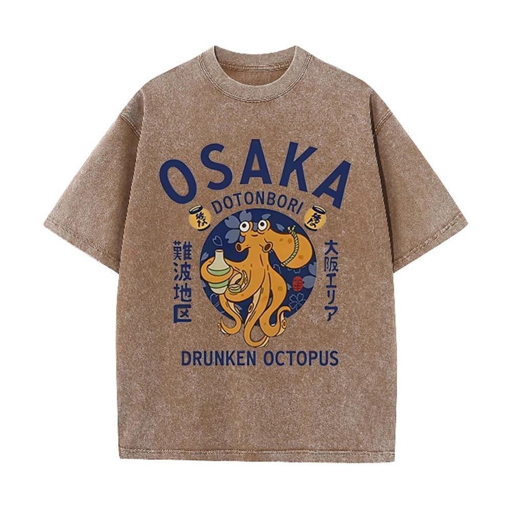 2026 Japanese Osaka Dotonbori Drunken Octopus Food Lover Funny Graphic Tee Shirt Mens Women Fashion High Quality Cotton Tshirts