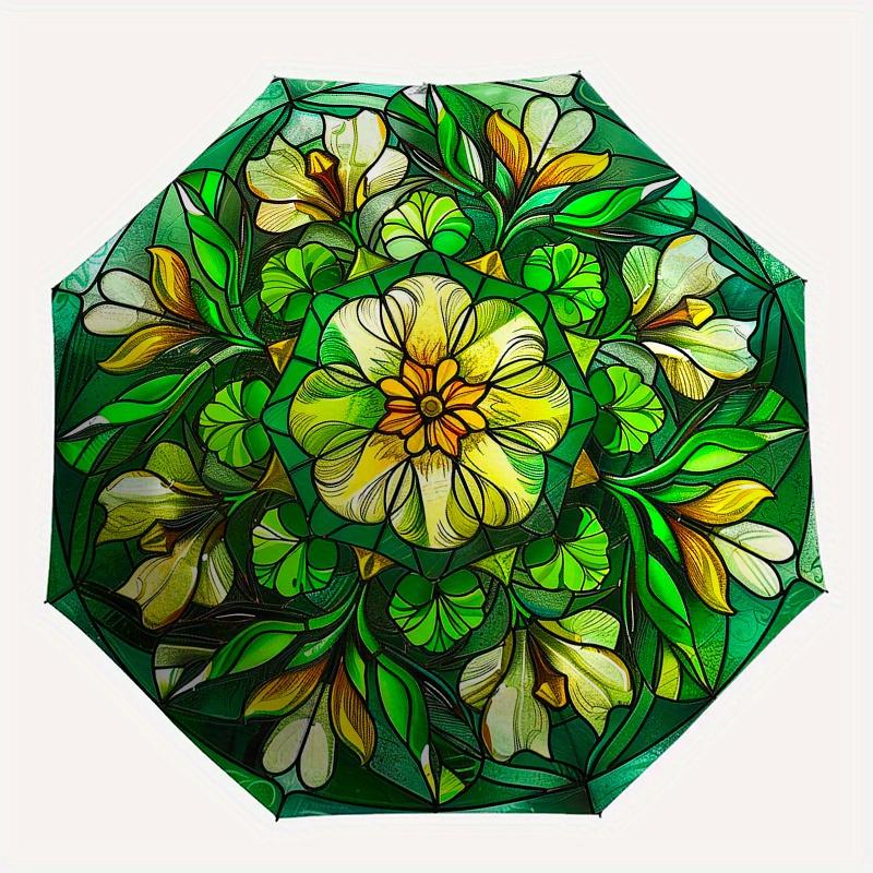 Stained Glass Window Panel with Beautiful Flower Design Umbrella, Christmas Gift Y100