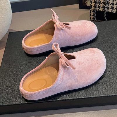 Тапочки-мешки с бантом и плоским дном, женские, весна 2025, новые, на мягкой подошве, в стиле ретро, универсальные, с одной педалью, полутапочки Boken